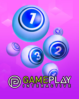 MWIN8 Gameplay Interactive lottery banner with floating numbered balls on a vibrant purple background.
