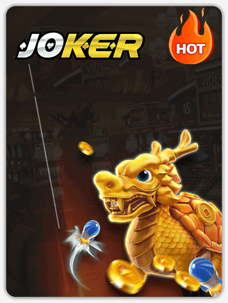 Joker fishing game banner featuring a golden dragon creature with coins and bullets, marked HOT.