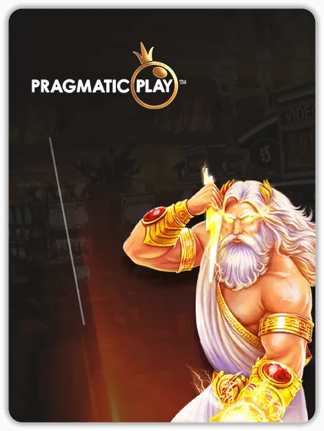 Pragmatic Play fishing game banner featuring a powerful Zeus-like character wielding lightning.